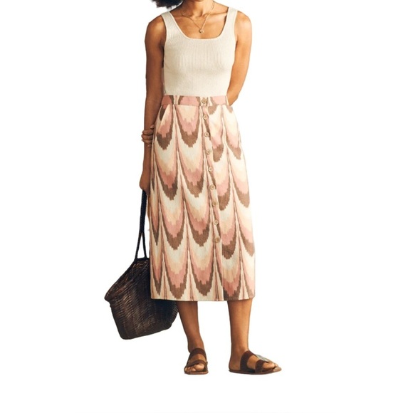 NWT Faherty Whitley Skirt Small Desert Ikat Artisan Midi Pockets Boho Style - Picture 1 of 10